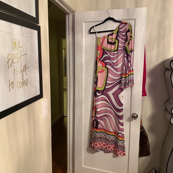Groovy 70’s Pucci Style Colorful one sleeve dress - Picture 2 of 2